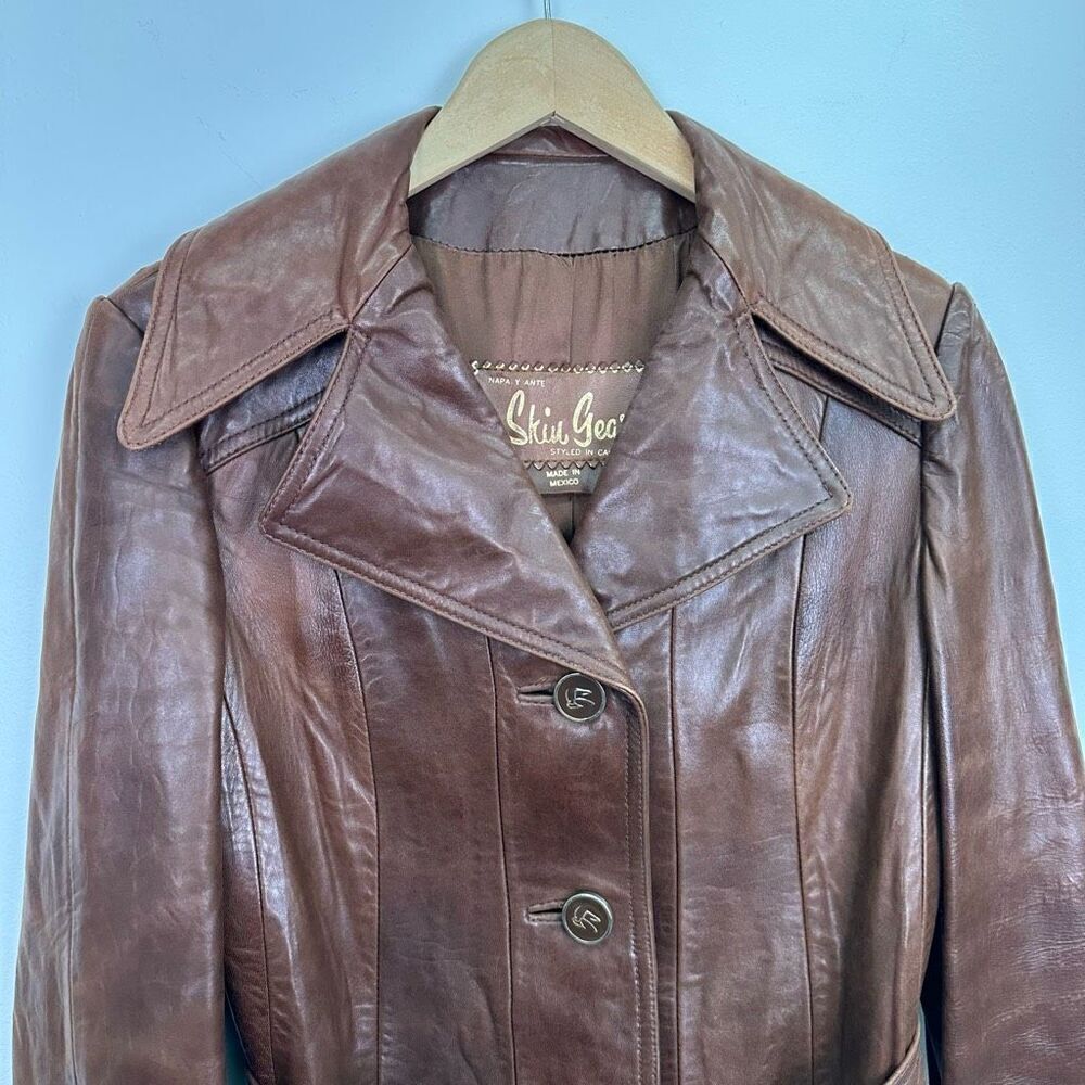 Skin Gear Napa Y Ante Vintage Women’s Supple Butter Soft Cognac Leather Trench C - Picture 9 of 10